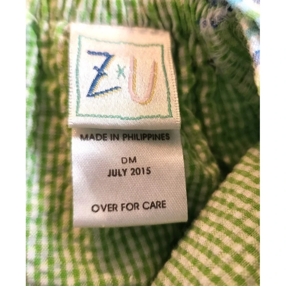 ZU Blue Green White Seersucker Sun Dress w/ Alligator Appliqué 12M Super Cute